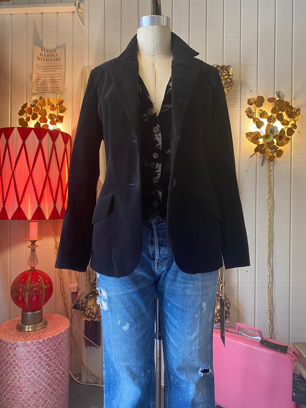 vintage 1970s black velvet jacket, 70s velour blazer, menswear suit, med, retro